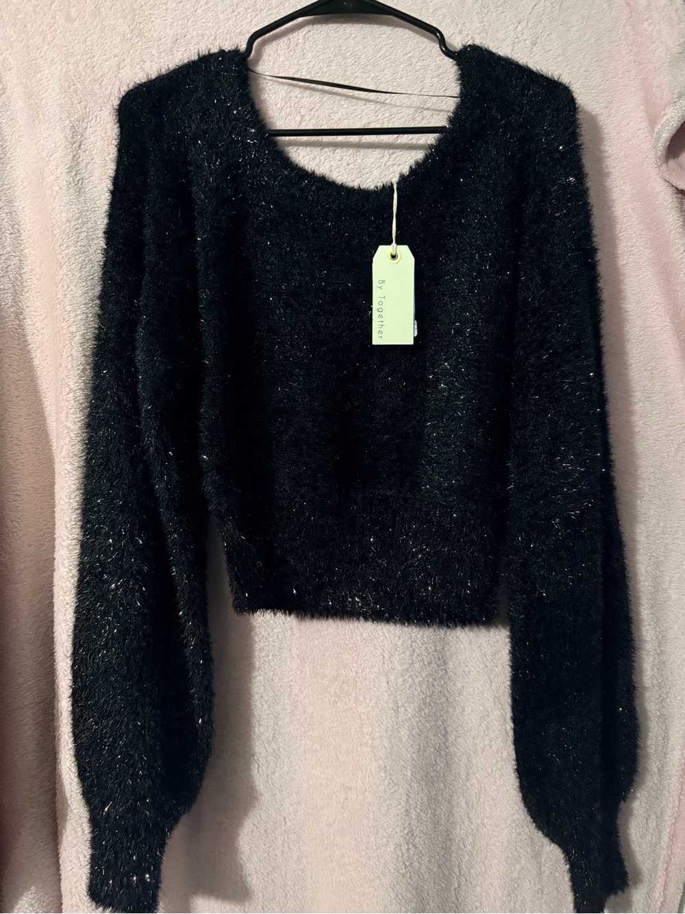 By Together Black Sparkle Fuzzy Crewneck Sweater